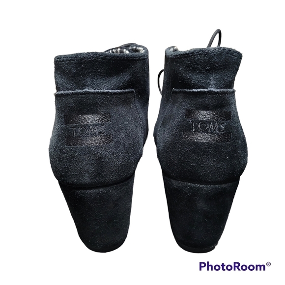 Toms Black Suede Desert Wedge Lace Up Bootie Size 9.5 - Picture 2 of 6